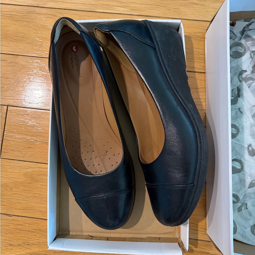 Clarks Black Leather Slip-On Shoes